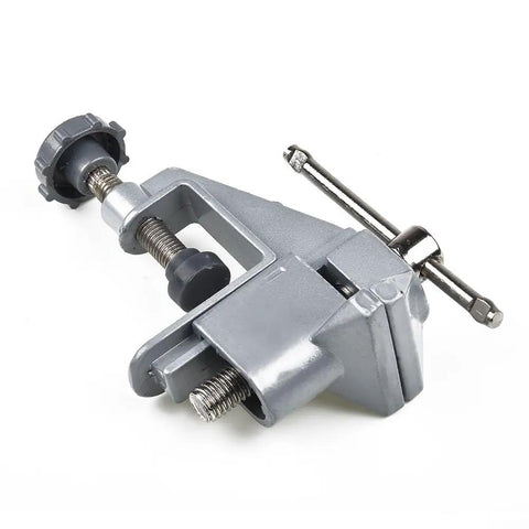 Rock Solid Compact Swivel Vise For Crafters And DIYers That Secures Quickly To Tables Or Benches And Edges in aluminum