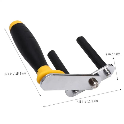 One Pair Adjustable Drywall Hoist And Gypsum Board Lifter Featuring Non Slip Safety Handles For Moving Plasterboard Ceramic Tiles And Glass Panels, close-up view of lightweight hoist with rubber grips.