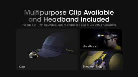 Clip On Cap Light And Headlamp With 150 Lumen Output, USB C Rechargeable, 90 Degree Tilt, Hands Free Motion Sensor usage on cap and headband