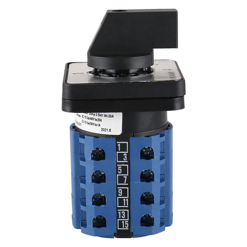 Front view of Industrial Grade 20A 660V Rotary Cam Changeover Switch With 5-Position Selector And 16 Terminals SZW26-20/0-4.4