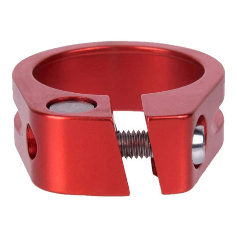 31.8Mm Seat Post Clamp Fits 27.2Mm Seat Post Aluminum Alloy Lightweight Pro Grade, red clamp with stainless steel bolt, front view.