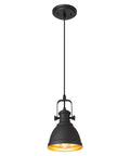 Sunrise Inspired Dope Two Tone Matte Black And Orange Gold Pendant Light For Kitchen Island Bar Or Entryway Industrial Style Metal Shade With Sanded Texture Hanging Light Fixture For Home And Restaurant, side view