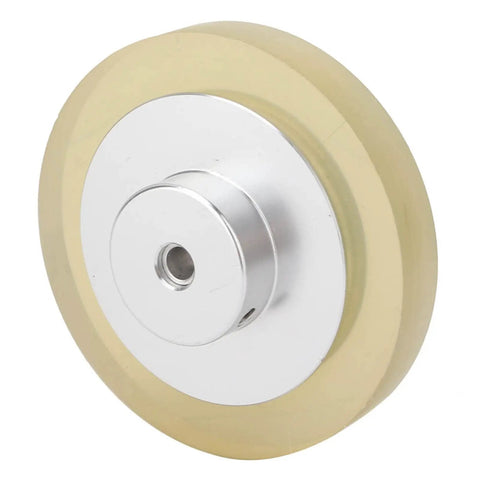 Saluaqui Industrial Encoder Wheel 200mm 250mm 300mm Rubber Aluminum Alloy Anti Slip Anti Deformation Wear with Wrench Screws for Rotary Encoder Meter Measuring (200) close-up view with a rubber surface.