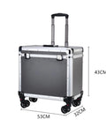 Heavy Duty Tool Box On Wheels With Locking Telescopic Handle Large Capacity Organizer For Nuts Bolts Screws And Small Hardware Aluminum Alloy Storage Chest Built For The Job Site, side view showing 53CM x 32CM x 43CM dimensions.