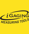 Logo of iGaging Measuring Tools on a yellow background showcasing precision measurement brand focus.