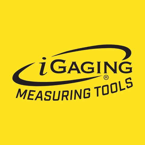 Logo of iGaging Measuring Tools on a yellow background showcasing precision measurement brand focus.