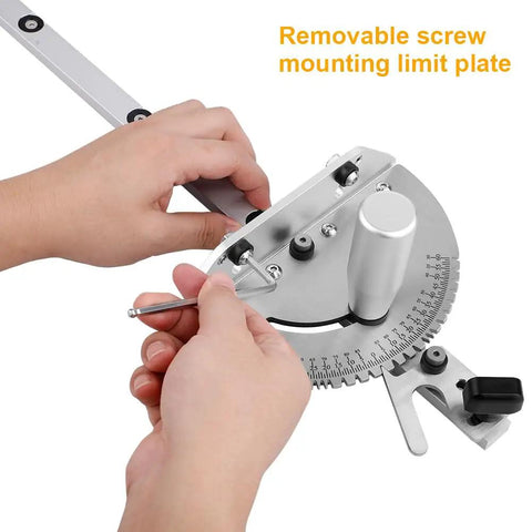 Precision Table Saw Miter Gauge With Adjustable Flip Stop And Angle Guide. User adjusts removable limit plate for precision cutting.
