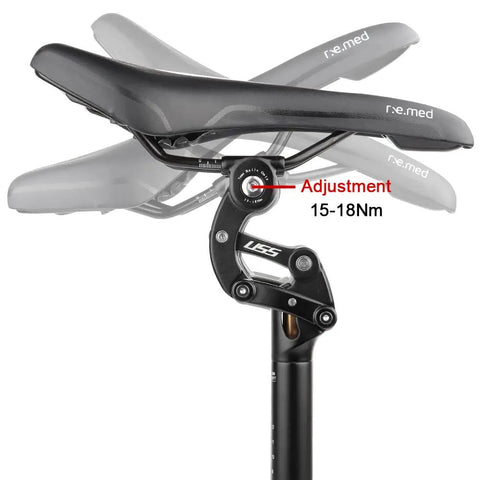 Suspension Seatpost With Six Diameter Options 27.2mm 28.6mm 30.4mm 30.9mm 31.6mm 33.9mm Fits Most Mountain And Road Bikes showing adjustable angle