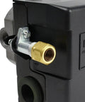 Close-up view of Beefy Pressure Switch Control For Air Compressor 90 To 125 Psi Four Port 26 Amp Heavy Duty With Unloader Valve