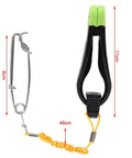 Power Grip board mast release snap clip clamp; front view shows ABS, stainless pin, neon-green clamp, black handle.