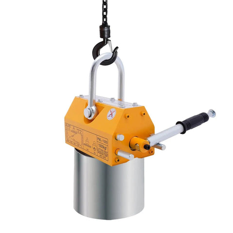 Beefy Steel Magnetic Lifter With Super Grippy Rubber Handle And Heavy Duty U Loop Shackle Hook 10.6 X 5.5 Inch hoist tool for lifting iron loads.