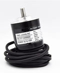 Absolute Rotary Encoder With Integrated Switch, Model TRD J2048 RZ, shown with coiled cable for motion control applications.