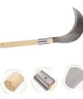 Long Handle Garden Sickle For Weeding And Grass Cutting Manganese Steel Blade With Wooden Handle Durable Lawn Care Tool