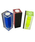 Three 1pcs 15 * 15 * 40mm Square Column Water Level Meter Spirit Level Bubbles in blue, red, and green colors.