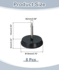 Eight Piece Round Black PTFE Furniture Sliders With Nonslip Rubber Grip Three Quarter Inch Glides For Heavy Duty Chairs Wooden Floors Smooth As Butter Pro Upgrade showing dimensions and design.