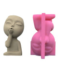 Two Piece Girl Head Planter Molds For Pots Made From Concrete And Silicone Face Portrait Sculpture Planter For Succulents