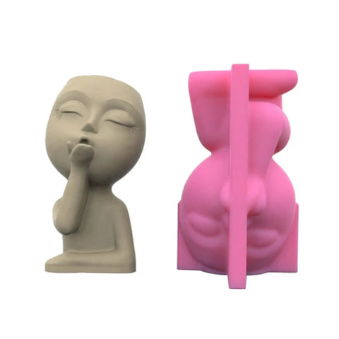 Two Piece Girl Head Planter Molds For Pots Made From Concrete And Silicone Face Portrait Sculpture Planter For Succulents