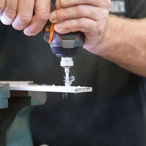 Using a 8 Piece Drill Tap Tool Kit For Aluminum Brass Copper Plastic And Mild Steel, Tap Deburr And Drill In One Step on metal