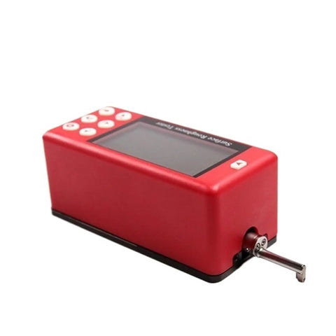 Portable Surface Roughness Tester Dead Accurate Metal Plastic Wood Finish Gauge With Knockout showing a red handheld device with display.