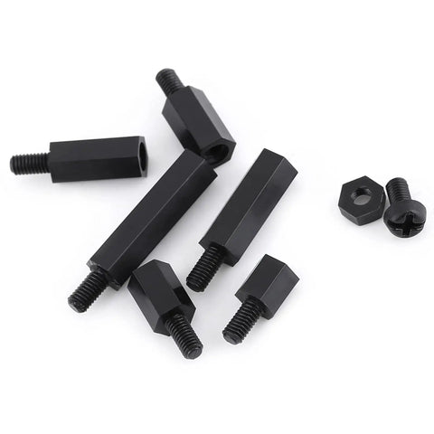 Long Lasting Nylon Standoff Spacer Kit With Male And Female Threads, Anti Signal Interference Hex Pillars For Circuit Board Mounting, No Slip Design, 250 Pc Bulk Pack Includes Nuts And Screws, Great For Chip Thermal Channels. Black nylon hex spacers and nuts for PCB mounting