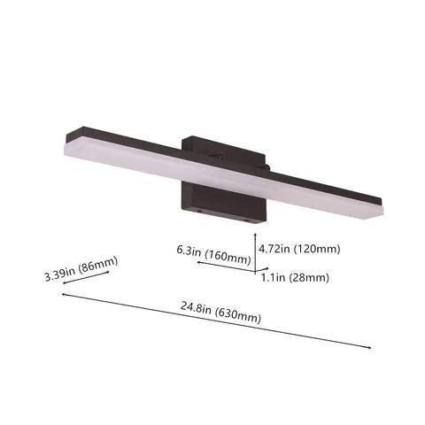 24 Inch Modern LED Vanity Light For Bathroom In Black Painted Finish Dimmable 24W Cold White 5000K 1680 Lumens dimensions