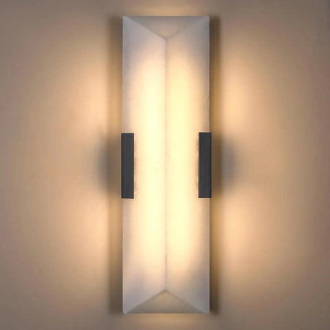 Tonabona 20" LED 18W 3000K Natural Alabaster Marble Farmhouse Bathroom 2 Pack Black Wall Sconce on flat wall.