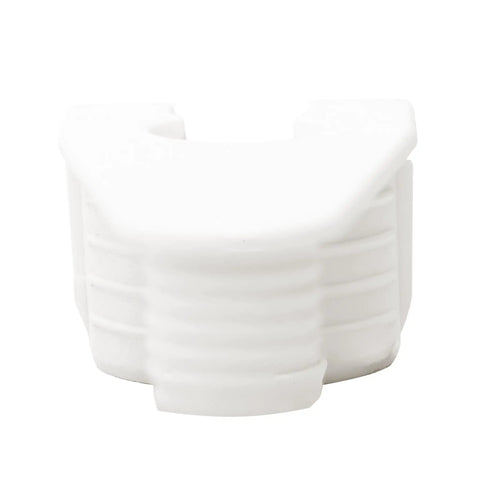 100 Pack Dead Reliable Cam Connectors For 19 Mm Panels With Ridge Drop In Cam Lock Nut Furniture Fasteners White Finish Outrigger Version Knockout Buildout Hardware No Brainer Diy Woodworking Projects Slick Assembly close-up of a white cam lock nut.