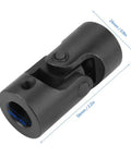 Rotatable Universal Joint Shaft Coupling 0.5x0.9x2.2 inch metal U joint for motor linkage, black, heavy-duty connector for machinery.