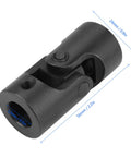 Universal Joint Shaft Coupling Rock Solid 0.5 Inch Inner Diameter 0.9 Inch Outer Diameter 2.2 Inch Length 360 Degree Rotatable Metal U Joint Coupler With Screws For Motor Shafts And Robotic Linkages shown with dimensions.