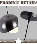 ZSJPDP American Industrial Style Metal Hanging Lamp, 8.2in. features black metal lampshade and ceiling plate.