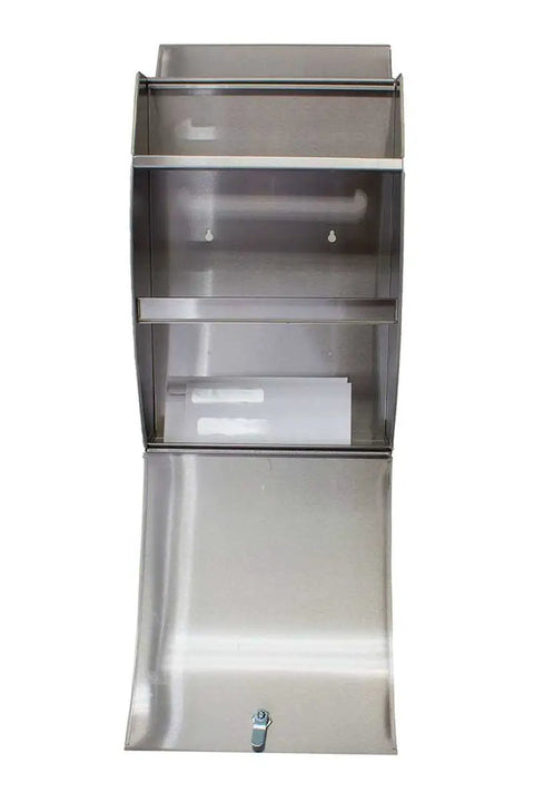 Interior view of Heavy Duty Stainless Steel Wall Mount Mailbox With Lock, Glacial Elliptical Style, showing compartments and lock