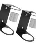 Kickass Wall Mounted Funnel Organizer Rack With Heavy Duty Iron Frame For Hella Tight Workshop Storage And Rust Resistant Industrial Shelf Brackets System with two black iron mounts and silver cups.