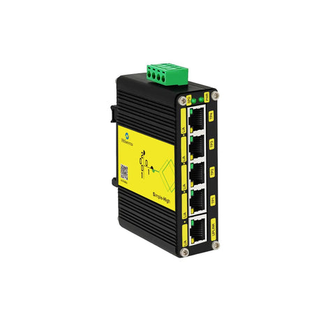 Rugged Industrial Five Port Gigabit Switch With DC 12 To 48V Input Din Rail And Wall Mount IP40 Protection, side view