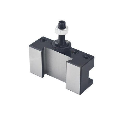 Thomletha OXA 250-001 quick-change turning and facing lathe tool post holder, angled view with clamp bolt