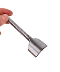 Hand holding arc shaped leather punch from Arc Shaped Leather Punch Set For Belts Wallets And Bags, 7 Piece Cutter Tools In 10mm To 40mm Sizes.