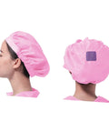 Eight Pack Hot Pink Anti Static Mesh Work Caps With Hella Breathable Mesh Panels Tough Reusable Polyester Build Kickass Shop Floor Protection For Electronics Factories, side and back views.