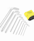 Super Durable 9Pcs Ball End Hex Key Wrench Set Made From Chrome Vanadium Steel Perfect For Mechanics And Pros Who Need A Killer L Shape Tool Kit That Will Last A Lifetime In The Garage. 9-piece ball end hex keys in yellow holder