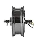 Badass High Torque Hub Motor For Electric Builds 13 Inch 72 V Drive Unit showing chrome finish, side view of wheel hub motor.