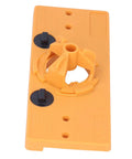 Get Ready For Serious Woodworking With This Ultimate Hinge Hole Saw Jig Set showing orange adjustable drilling guide.