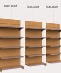 Five Tier Hefty Load Storage Rack Adjustable Metal Shelving Unit With Rich Wood Finish showing main and sub-shelves.