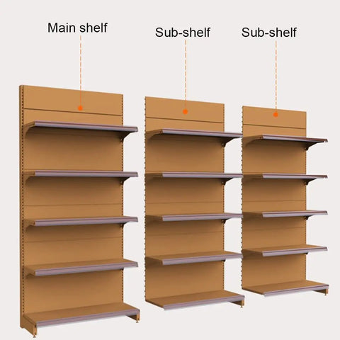 Five Tier Hefty Load Storage Rack Adjustable Metal Shelving Unit With Rich Wood Finish showing main and sub-shelves.