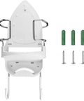 Super Handy Wall Mounted Iron And Ironing Board Hanger with screws and plugs, space-saving design with wire storage slot, white finish