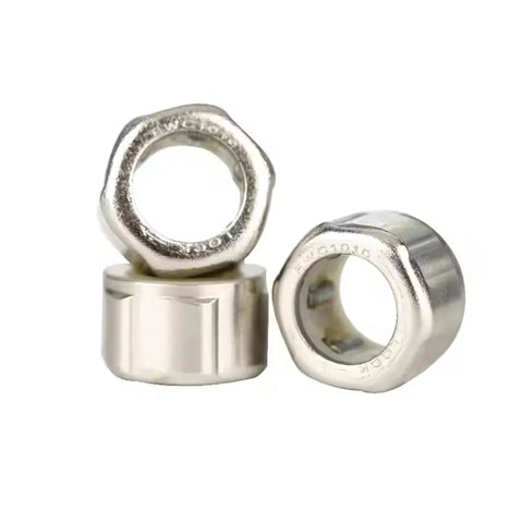 One-way needle roller clutch bearing, 12x18x9 mm, silver metal; set of 2, shown front and side.