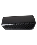 Sleek Carbon Fiber Center Console Cover Compatible With Tesla Model 3 And Model Y 2017 To 2023, top view showing smooth black finish.