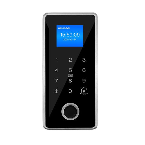 Front view of Waterproof 4 In 1 Fingerprint Access Control Kit with IP68 metal keypad and digital display screen, vertical position.