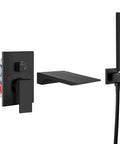 Wall Mount Tub Faucet With Waterfall Spout And Handheld Shower, Dope Matte Black Finish, Single Handle Tub Filler