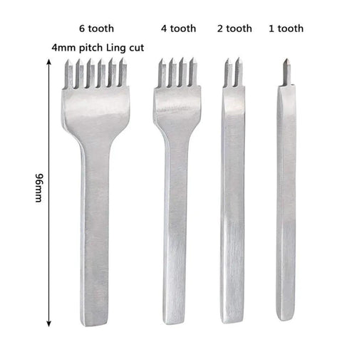 4 Piece Leather Lacing Stitching Punch Set With 1 2 4 6 Prongs And Plastic Aid Pulling Board Durable White Steel Hole Punch Tools