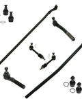 Top Drawer Ten Piece Front Steering And Suspension Kit With Ball Joints Tie Rod Ends and Sway Bar Links, black metal components.