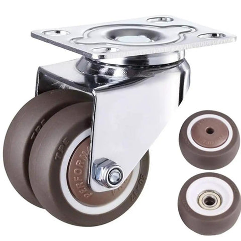 Rock Solid Heavy Duty Swivel Rubber Caster Wheels With Locking Brakes For Trolley And Workshop Cart smooth rolling twin wheel setup view.