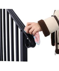 Person cleaning Badass Wrought Iron Handrail for 3 Step Outdoor Stairs Rustproof Heavy Duty Metal Safety Railing.